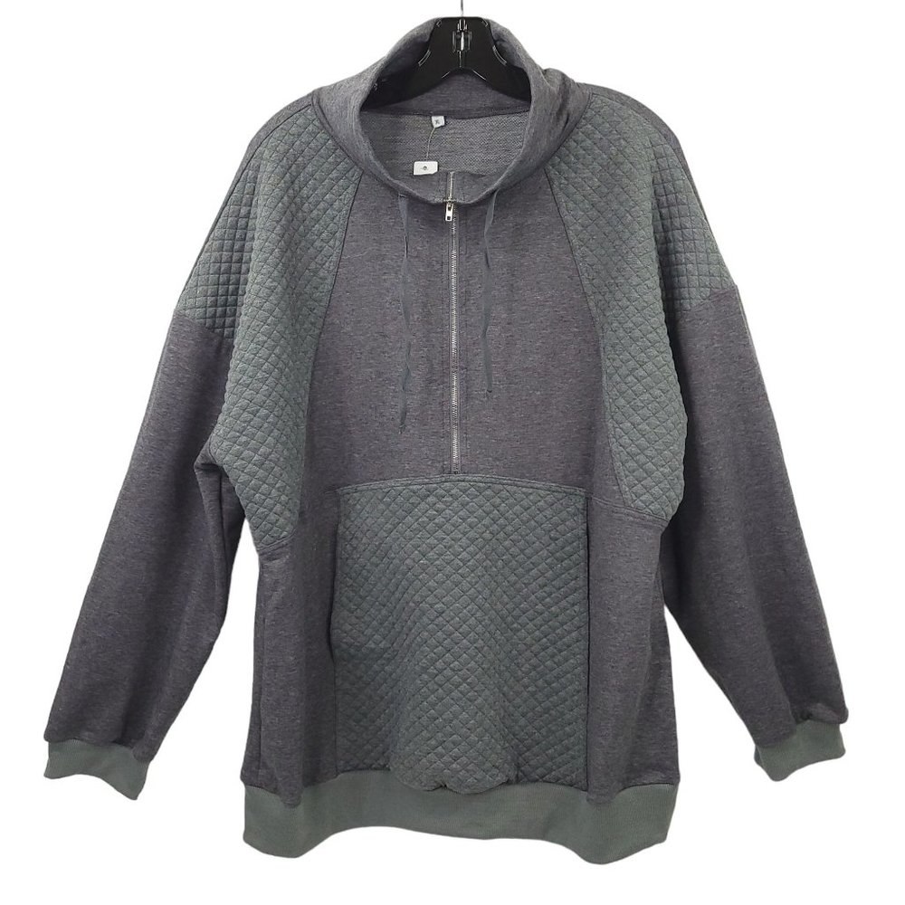 Gaovot 1/2 Zip Pullover Sweatshirt Mockneck XL Sweater Quilted Trim Pockets NEW